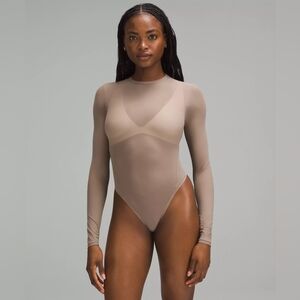 Lululemon Wundermost Nulu Mesh Long-Sleeve Crewneck Bodysuit Taupetastic
